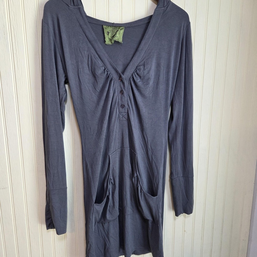 Lure Dress Womens Small Gray Solid Long Sleeve V Neck Hooded‎ T-Shirt Short